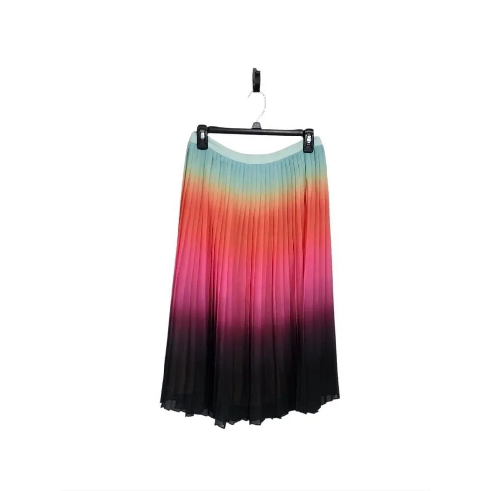 Trina Turk Shey Pleated Rainbow Midi Skirt Sz M Boho Festival
